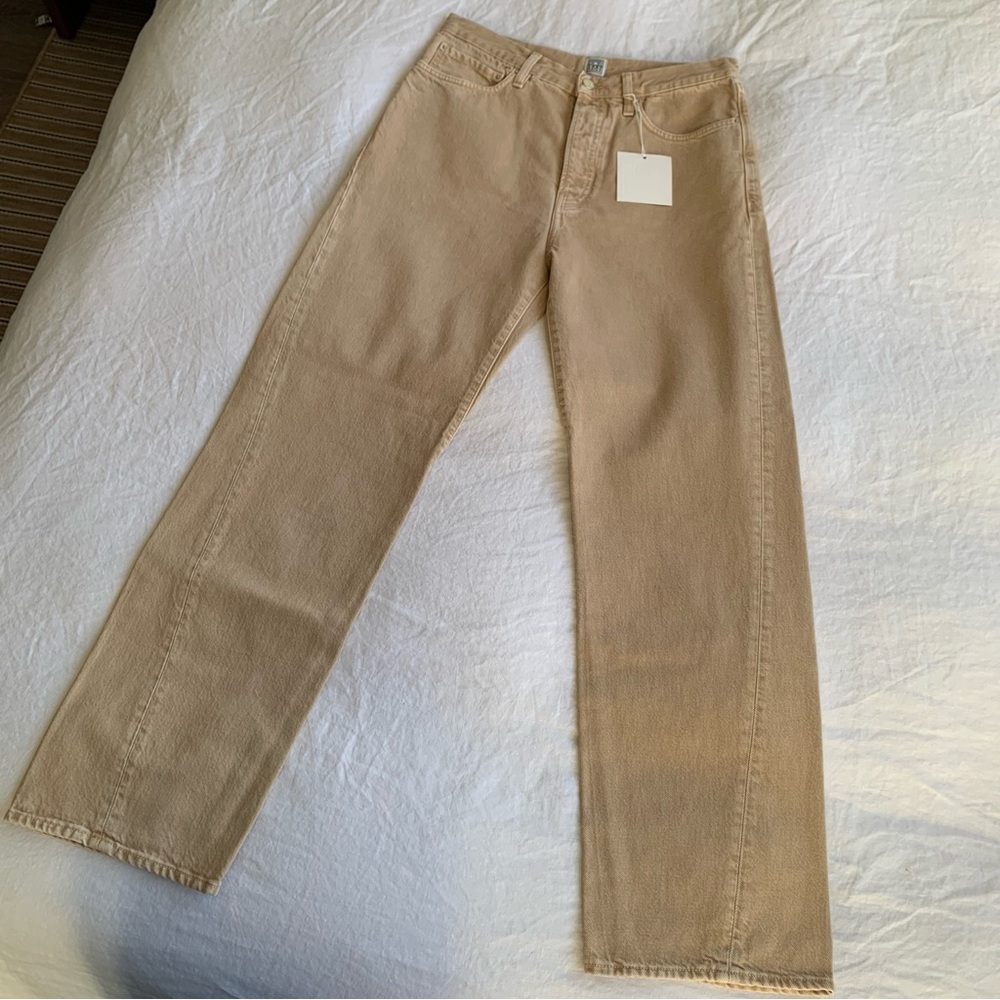 Nwt Toteme Twisted Seam Mid Rise Straight Leg Jeans Pants Sand Tan Washed Beige — image 5 of 8